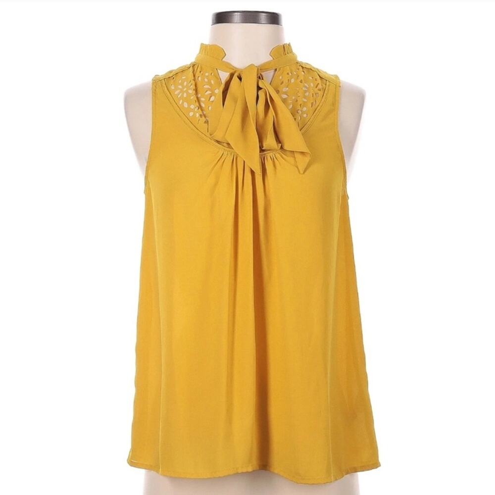 Anthropologie Maeve Luca Tie-Neck Blouse Mustard Yellow Size 6